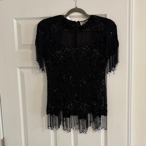 Black Beaded Fringe Women's Top